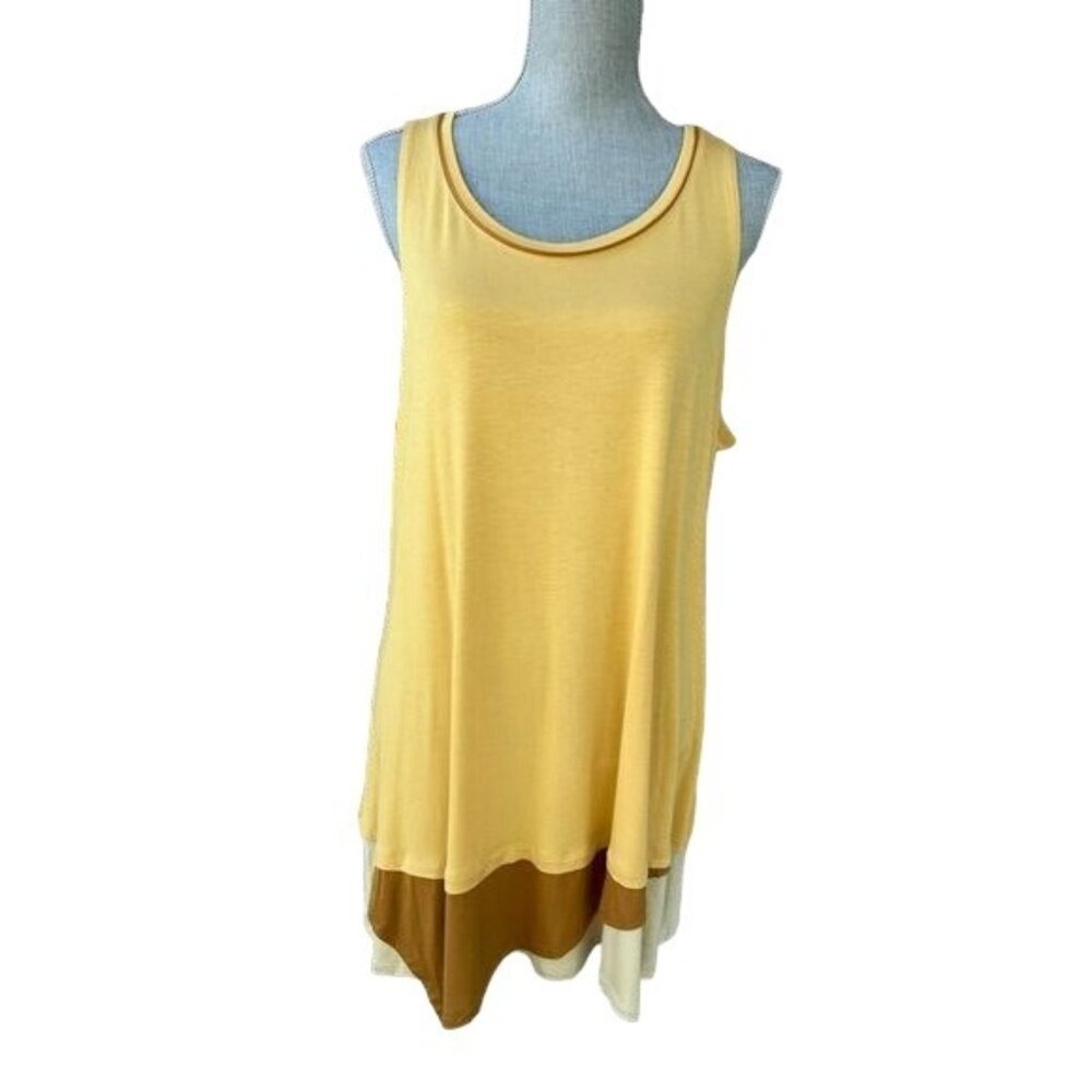 NWOT - LOGO‎ Lori Goldstein Mustard Yellow Rayon Layered Tunic Tank Top - 1X